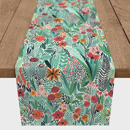 Green Lush Floral Outdoor Table Runner